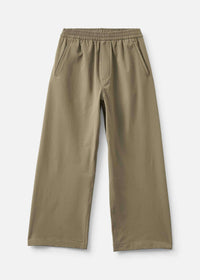 RecTrek Cropped Wide Leg Pant in olive green with a comfortable elastic waistband and wide-leg design.