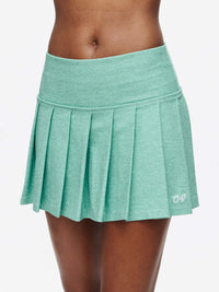 Doing Things 3" Skort in teal color featuring pleats and built-in shorts for comfort and style.