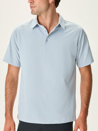 a person wearing a light blue shirt