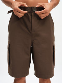 Men's RecTrek Cargo Short in Soil – front close-up of adjustable belt