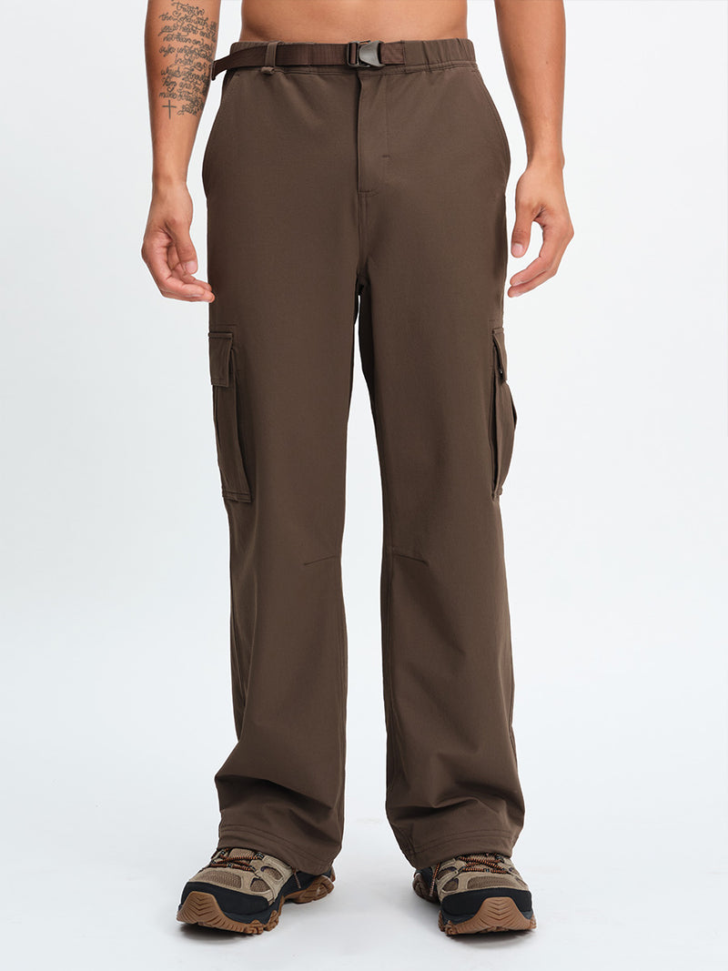 Men's RecTrek Cargo Pant in Soil – front view of belted waist and legs