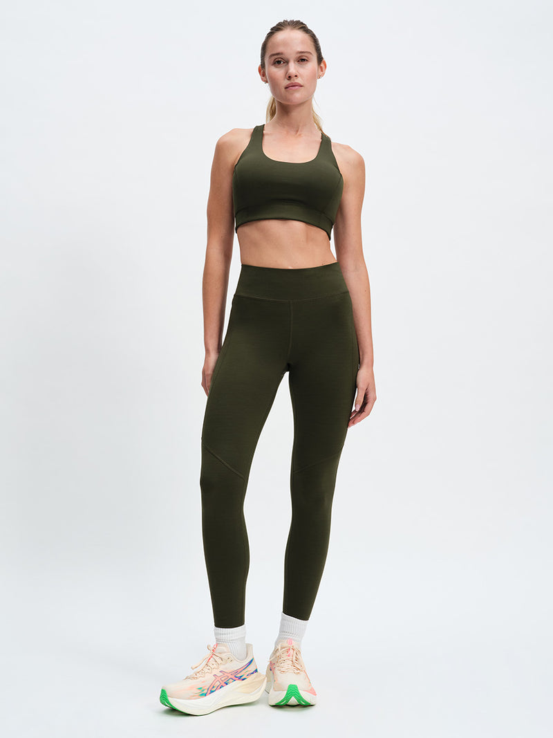 TechSweat Core 7/8 Legging in Forest – front full-length view styled with Doing Things Bra