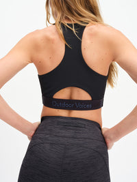 Doing Things Bra in Night – back close-up of mesh racerback and logo band