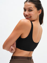 Double Time Bra in Black – back view showing scoop back