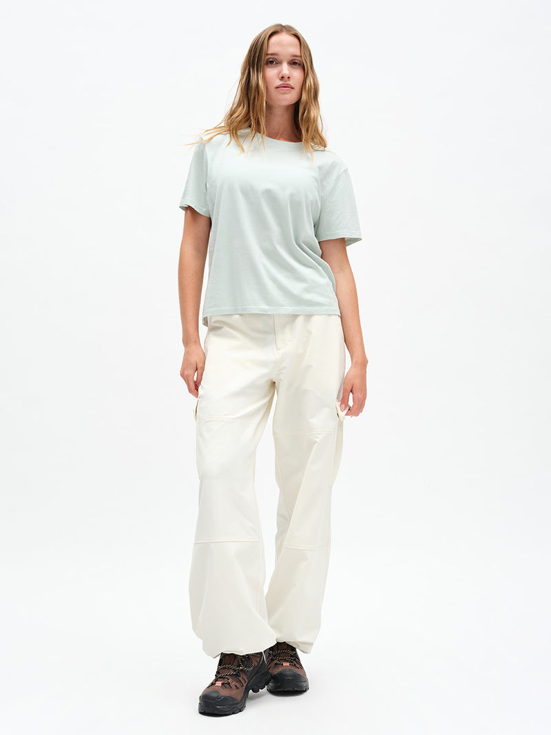 Everyday Shortsleeve in Mint Dust – front full-length view styled with cargo pants