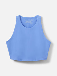 SuperForm Crop Top in light blue, featuring a high-coverage neckline and built-in shelf bra for light support.