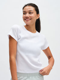 Waffle Baby Tee in White – three-quarter close-up