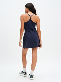 The Exercise Dress in Navy – back full-length view