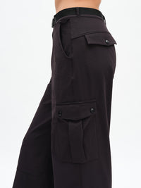 RecTrek Cargo Pant in Black – side close-up of belt and cargo pockets