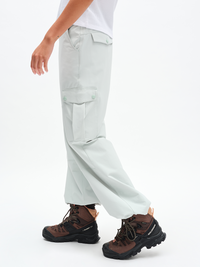 RecTrek Cargo Pant in Mint Dust – side view of cargo pocket and cinched hem