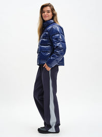 RecTrek Zip Pant in Indigo Multi – front full-length view styled with Gloss Puffer