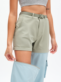 RecTrek Zip-Off Pant in Eucalyptus-Sky-Mint Dust – close-up of zipping off the lower leg