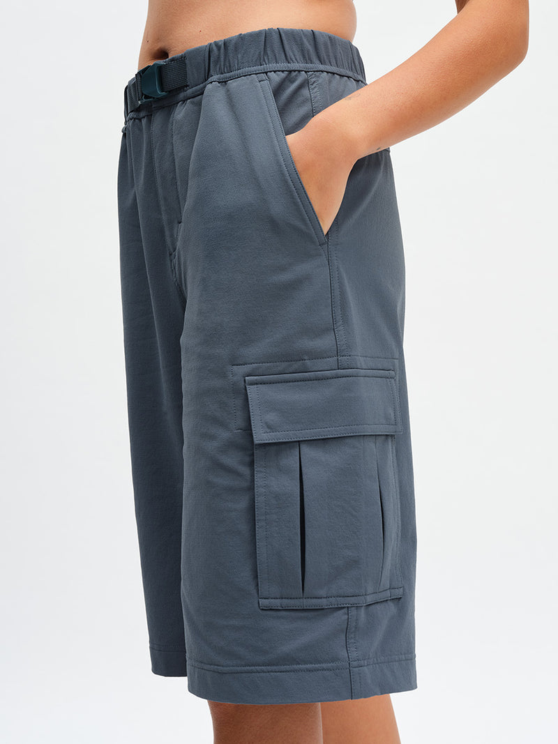 RecTrek Cargo Short in Dark Storm – side close-up of cargo pocket