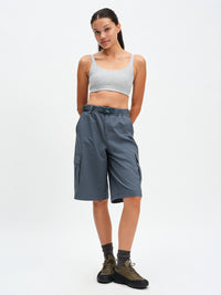 RecTrek Cargo Short in Dark Storm – front full-length view