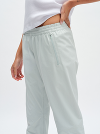 RecTrek 26" Pant in Mint Dust – front close-up of elastic waistband and zip pocket