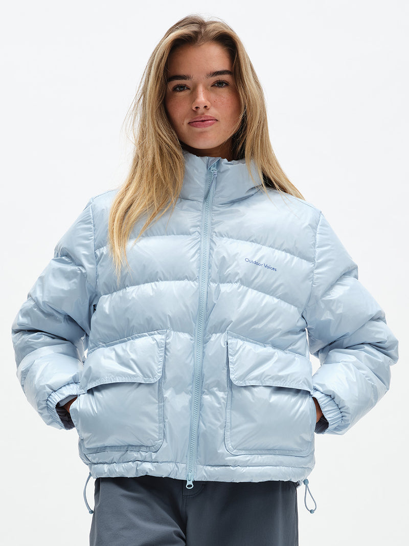 Gloss Puffer in Baby – front view zipped