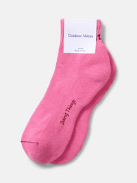 Flat lay of OV Rec Ankle Sock in Pink, featuring cushioned bottom and smooth texture.