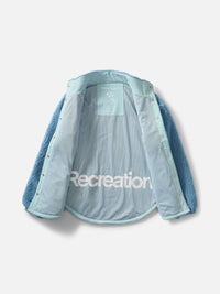 Interior view of Candy Fleece Snap Jacket in Blue, with contrast Recreation branding and breathable mesh lining.