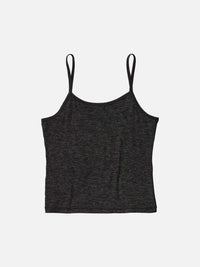 Flat lay of CloudKnit Cami in Black, featuring a slim fit and adjustable straps for everyday comfort.