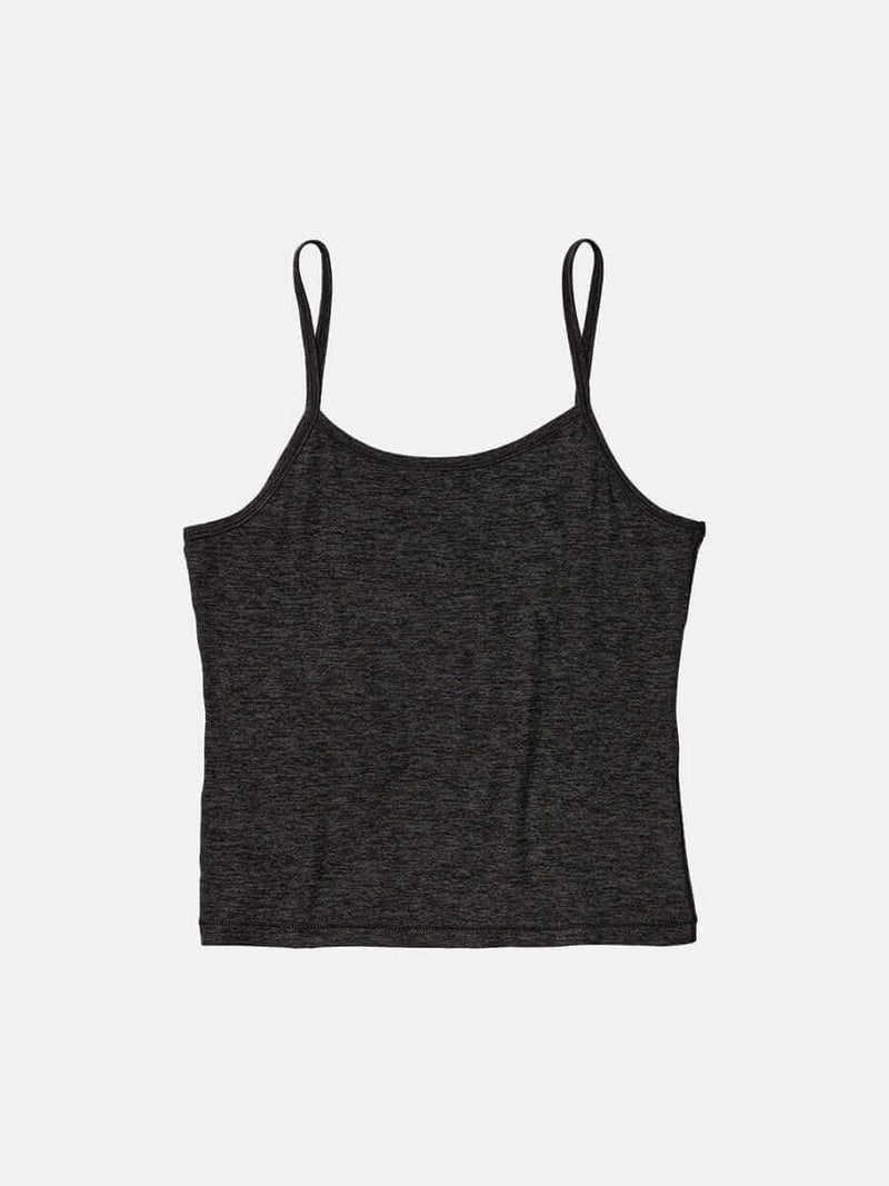Flat lay of CloudKnit Cami in Black, featuring a slim fit and adjustable straps for everyday comfort.