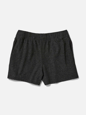 Flat lay of CloudKnit 3.5" Short in Dark Gray, featuring an elastic waistband and relaxed fit.