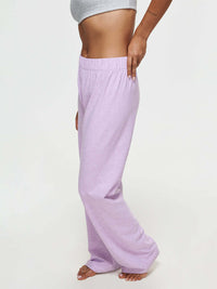 Side view of CloudKnit Wide Leg Pant in soft lavender, with a comfortable fit and wide leg design.