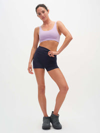 Model posing in Echo 3.5" Short in Cotton Candy, featuring a tall waistband and supportive stretch.