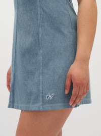Close-up of Energy Dress in Light Blue showing a side view and the signature OV logo detail.