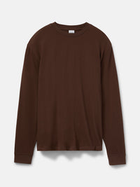 Flat lay of Everyday Classic Longsleeve in Dark Brown, featuring a roomy fit for everyday wear.