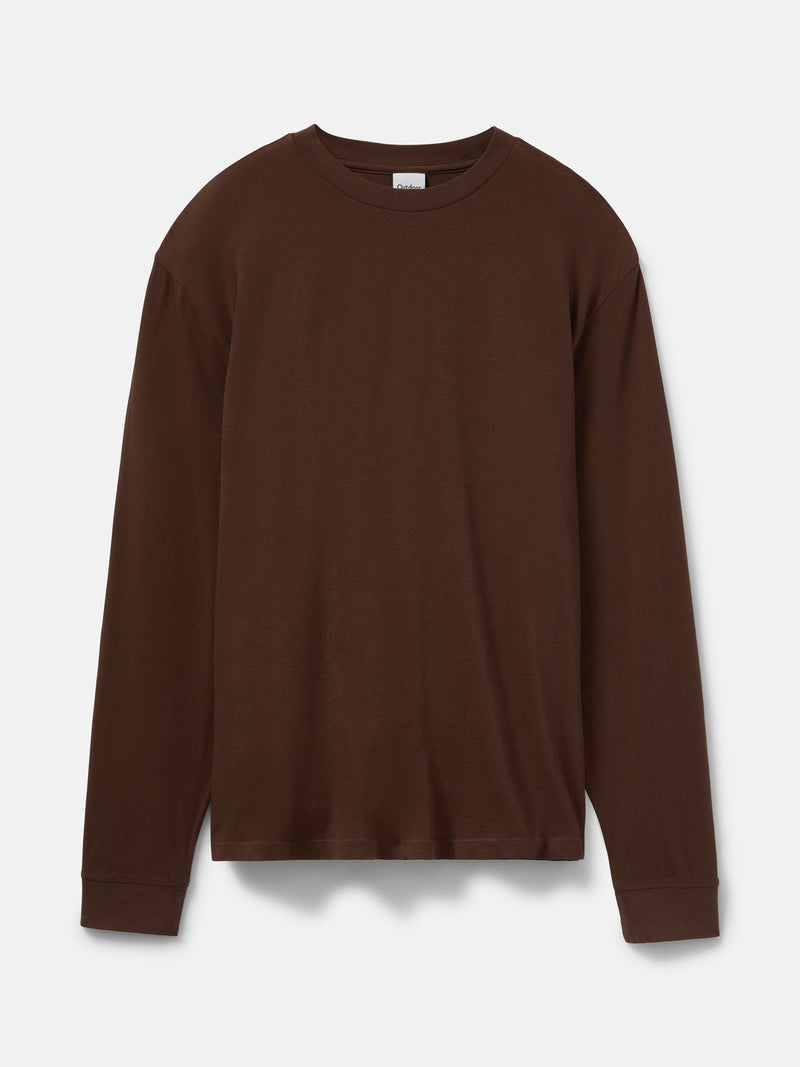 Flat lay of Everyday Classic Longsleeve in Dark Brown, featuring a roomy fit for everyday wear.