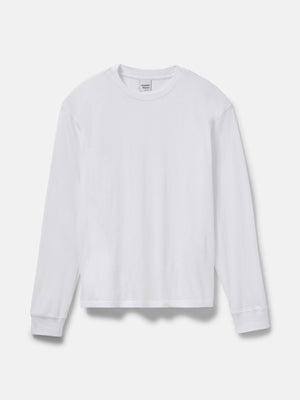 Flat lay of Everyday Classic Longsleeve in White, featuring a relaxed fit and classic long sleeves.