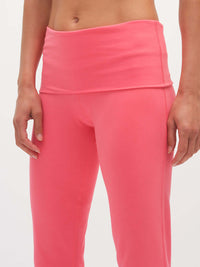 Close-up view of Flared Legging in Cotton Candy with extra-tall waistband, ideal for everyday wear.