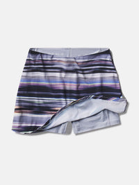 Flat lay of LightSpeed Minimal 3" Skort in multicolor stripes with built-in shorts liner and phone pocket.