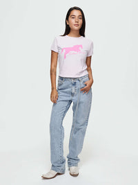 Mustang Tee in Orchid Dust hue featuring a playful pink horse graphic, for equestrian enthusiasts.
