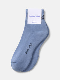 Flat lay of OV Rec Ankle Sock in Light Blue, featuring a reinforced toe and heel.