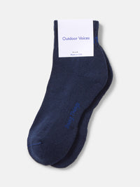 Flat lay of OV Rec Ankle Sock in Navy, featuring ribbed ankle and reinforced toe and heel.