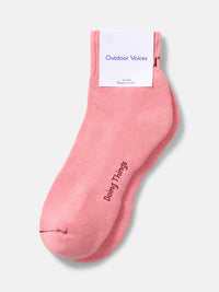 Flat lay of OV Rec Ankle Sock in Light Pink, featuring ribbed ankle and cushioned bottom for comfort.