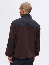 Back view of RecFleece Relaxed Full Zip jacket in Brown, featuring contrast RecTrek shoulder panels and elbow patches.