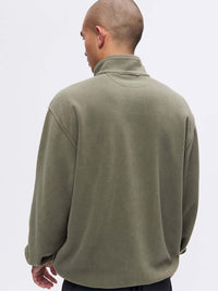 Back view of RecFleece 1/2 Zip in Olive, with the relaxed fit and soft fabric.