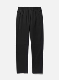 Flat lay of RecTrek 29" Pant in Black, featuring an elastic waistband and two front pockets.