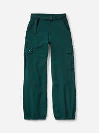 Flat lay of RecTrek Cargo Pant in Dark Green, featuring adjustable belted waistband and utility pockets.