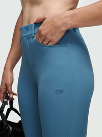 Rider in the Ride Pant with hand-embroidered OV logo, built for equestrian adventures.
