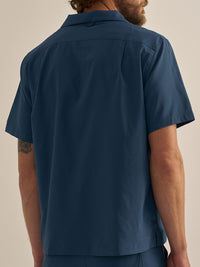 Back view of SolarCool Camp Collar in Deep Blue, lightweight fabric with UPF 50+ sun protection.