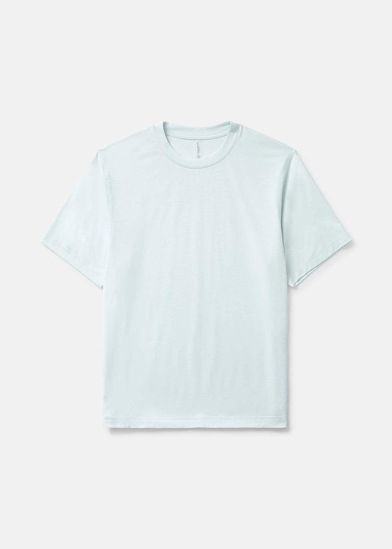 Flat lay of ThinkFast Jersey Shortsleeve in Light Blue, ultra-soft moisture-wicking fabric.
