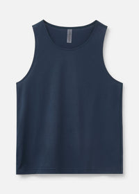 Flat lay of ThinkFast Mesh Tank in Navy with lightweight fabric and a cooling effect.