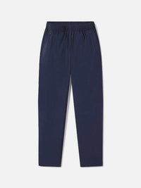 Flat lay of Zephyr 26" Pant in Navy, featuring a custom-fit drawstring waist and lightweight fabric.