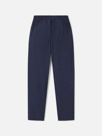 Flat lay of Zephyr 26" Pant in Navy, featuring a custom-fit drawstring waist for comfort.