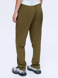 Back view of Zephyr 29" Pant in Earth Green with a breathable fit and elastic waistband.